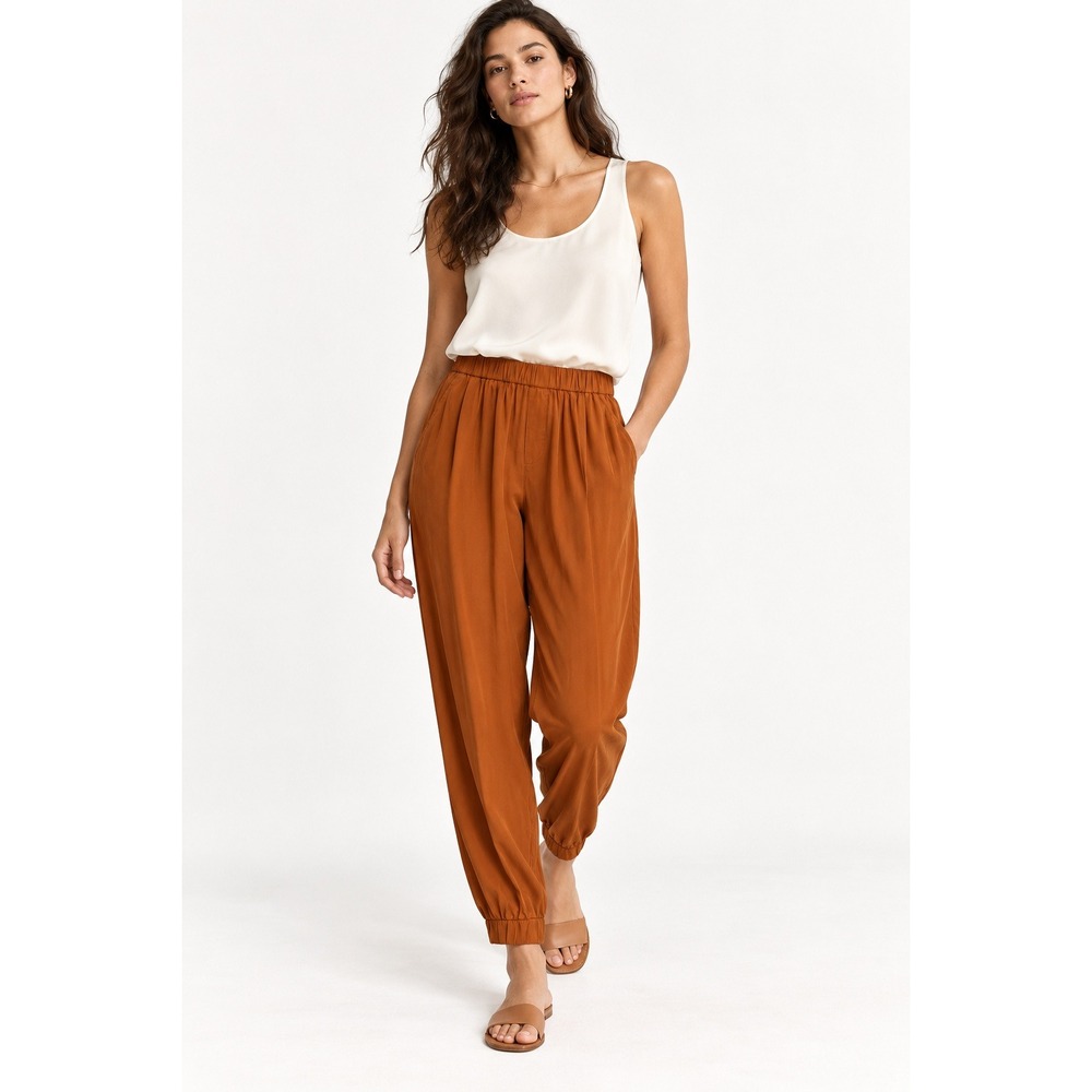 Cuyana Washable SIlk Joggers Terracotta Orange Tapered Pants Womens Size SM